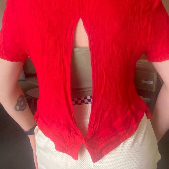 SOLD - Fun Red Button-Up - Picture 2 of 5